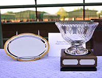 silver tray and crystal trophy