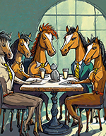 Cartoon Horses Around a Conference Table